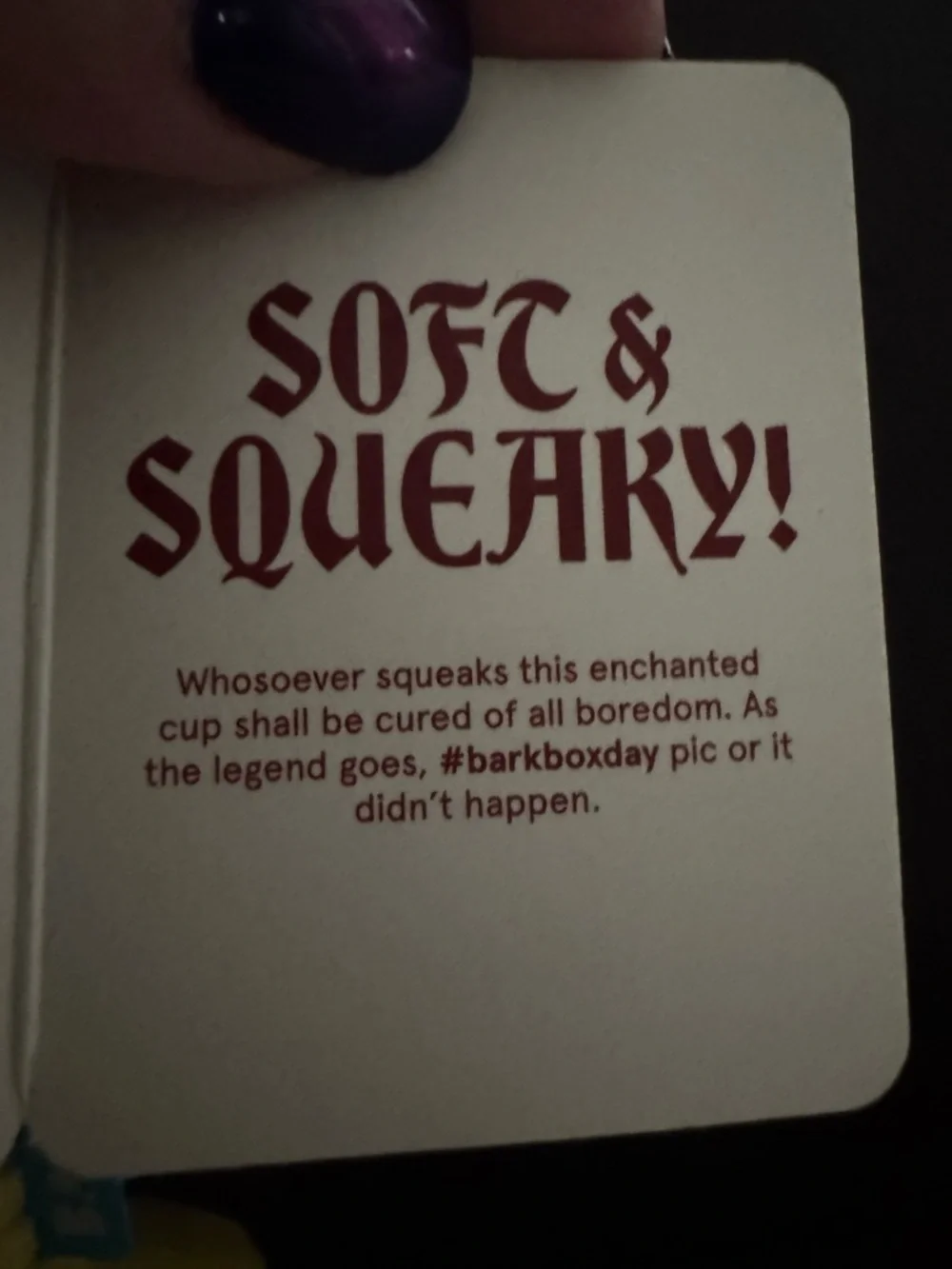 Bark box the howly grail M-L dog toy NEW crinkle & squeak chalice